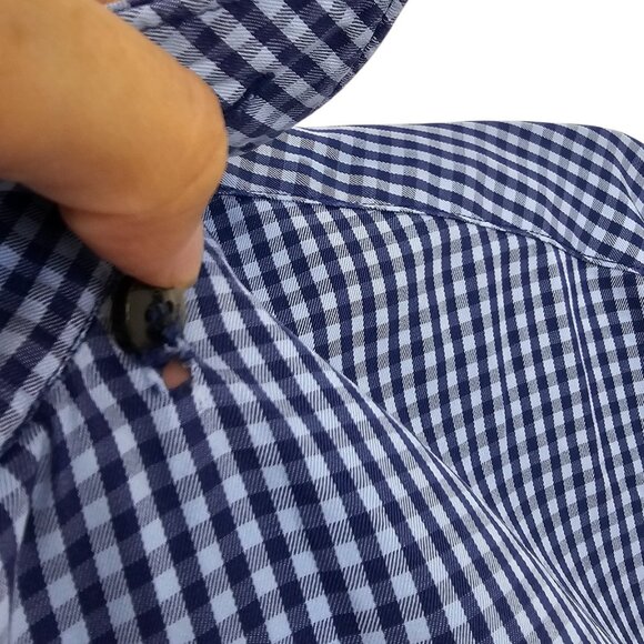 Ermenegildo Zegna Mens Long Sleeve Button Down Shirt, Check Print, Blue, Size M - Picture 4 of 10